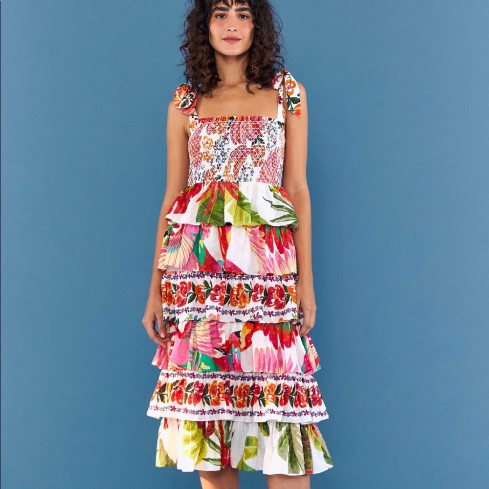 Farm Rio Mixed Prints Layered Tiered Floral Dress